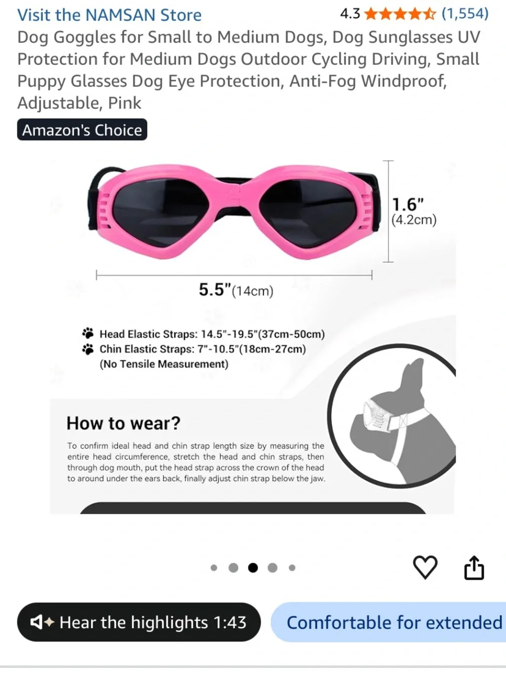Pink Dog Goggles UV Antiglare Anti Fog Wind Proof Protective Sunglasses NWT